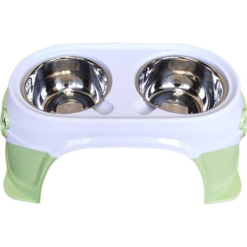 Stainless steel pet bowl, dog, cat, drinking water, feeding, double bowl, cervical spine, cat and dog basin, pet supplies