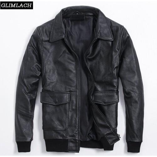 2021 New Black Genuine Leather Aviation Flight Jackets Men 100% Cowhide Genuine Leather Coat Fashion Classic Pilot Bomber Jacket