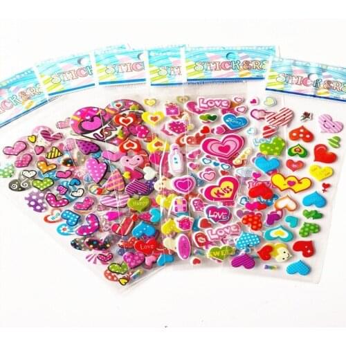 10pcs Love flower stereo stickers puzzle childrens cartoon early education can be repeated paste bubble stickers