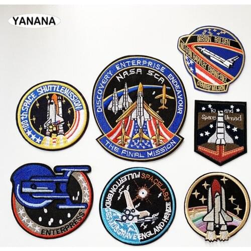 Space ship shuttle Astronaut Iron On Patches Clothing Embroidered Sew on Applique Logo Patch Stripe Badges For Clothes Bag