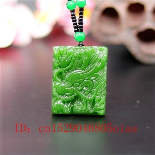 Natural Green Chinese Jade Dragon Pendant Beads Necklace Fashion Charm Jadeite Jewelry Carved Amulet Gifts for Women Men