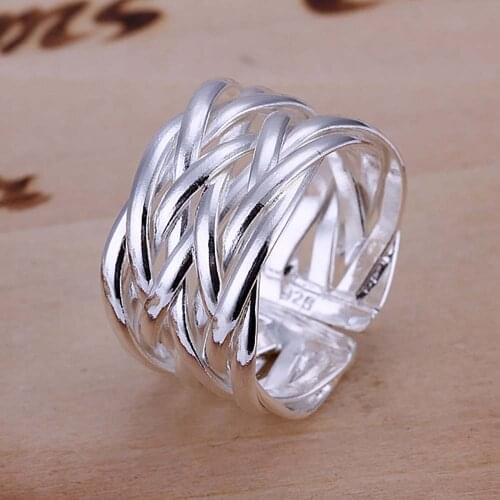Wholesale Jewelry Silver Plated Ring Handmade Fashion Net Weaves Cross Jewelry Women&Men Gift Opening Finger Rings