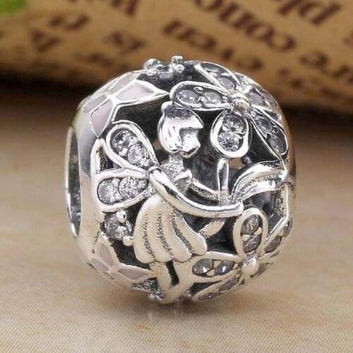 Original Openwork Dazzling Daisy Fairy With Crystal Beads Fit 925 Sterling Silver Bead Charm Bracelet Jewelry