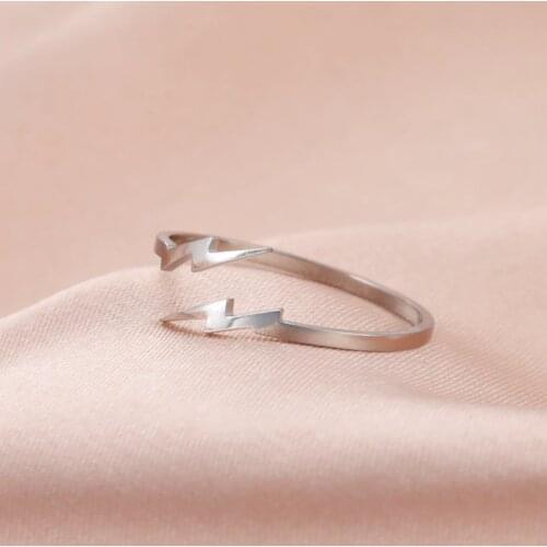 COOLTIME Hip Hop Lightning Open Wedding Ring for Women Men Stainless Steel Korean Style Punk Couple Ring Valentines Day Gift