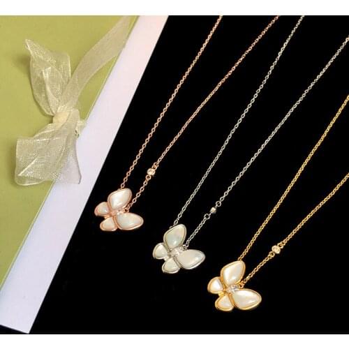 OL Fashion Gold Tone Charm Clavicle Chains Necklace Naturl White Shell Butterfly Necklace&Pendant for Women