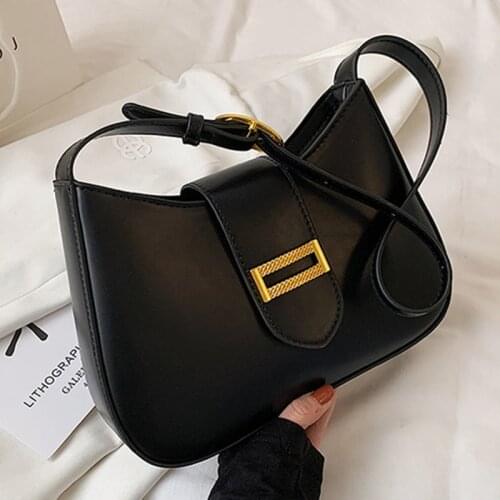 Simple Hasp Square Shoulder Bags For Women 2021 PU Leather Womens Designer Fashion Solid Color Handbag Female Travel Armpit Bag