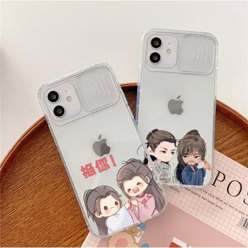 Word of honor cartoon cute Phone Case transparent For iPhone 7 8 11 12 X XS XR MINI Pro Max Plus Slide Camera Lens Protect