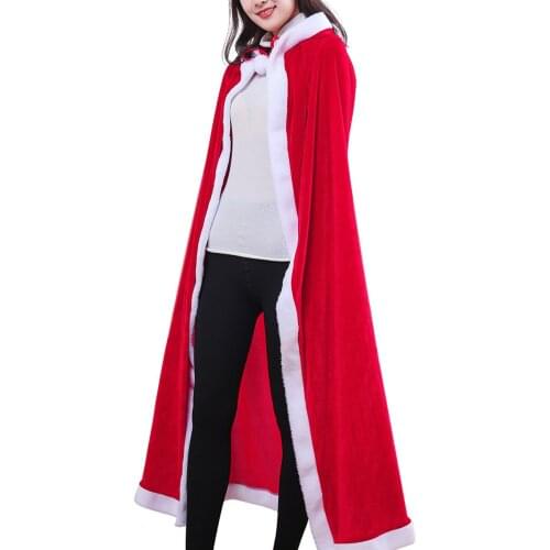 Christmas Hooded Cape Christmas Cosplay Costume Soft Velvet Long Red Hooded Cloak Santa Cosplay Costume for Women Girls