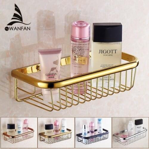 VidricShelves 30cm Single Tier Solid Brass Shower Basket Bath Soap Shampoo Storage Holder Wall Mounted Bathroom Shelf HJ-830