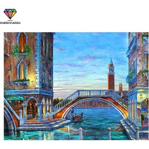 XUEQIXIAOZU 5D DIY Painting Full Round Diamond Warm Venice Scene Picture Cross Stitch Mosaic Picture Rhinestones Embroidery
