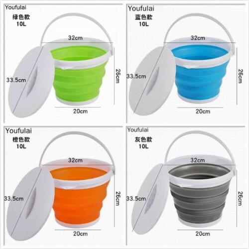 YJ 5/10L Folding Bucket with Lid Collapsible Bucket Portable Silicone Car washOutdoor Fishing Travel Home Storage Washing Bucket