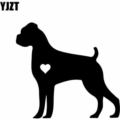 YJZT 15.5CM*14.3CM Boxer Dog Puppy Love Adopt Decoration Car Sticker Black/Silver C2-3158