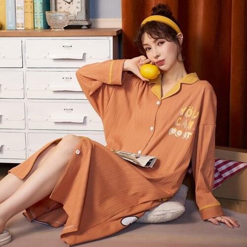 Autumn/Winter Womens Homedress Nightdress Long Sleeve Shirt Nightgowns Girls Sleepwear Cotton Sleepshirts Loose Home Clothing