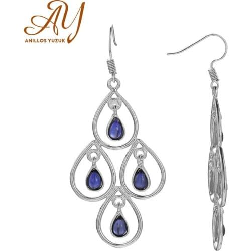 Anillos Yuzuk 925 Sterling Silver Blue Zircon Drop Earrings With Cubic Zirconia Earrings For Women Fine Jewelry
