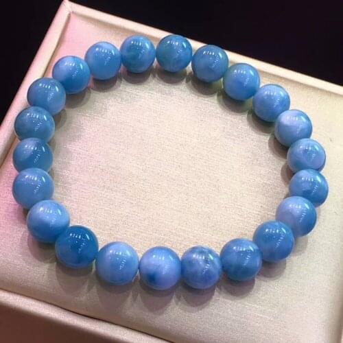 Genuine Natural Blue Ice Larimar Ice Gems Water Pattern Women Man Bracelet 9mm Round Beads Healing Stone AAAAA Certificate