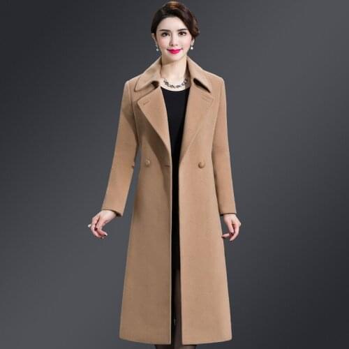 2019 Winter Women Wool Coat Long Sleeve Casual Woolen Blends Female Vintage Overcoat Solid Elegant Woolen Coat Outerwear R534