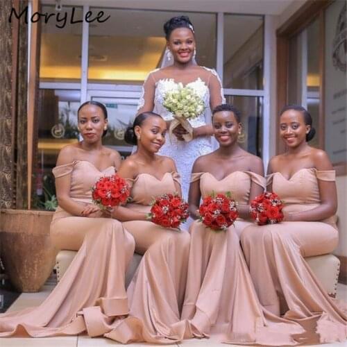 Satin Bridesmaid Dresses Sweetheart Off The Shoulder Floor Length Sweep Train Silk Satin Wedding Party Bridemaid Dresses