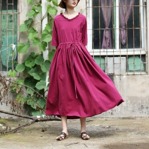 Women Summer Vintage V Neck Dress Ladies Half Sleeve Waisted Dresses Female 2021 Dress