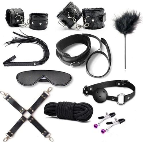10pcs BDSM Restraints Sex Toy PU Leather Fetish Bondage Set Role Play Bed Game for Couples