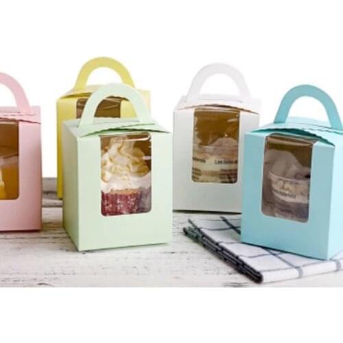 10Pc Mini Biscuit Candy Box Single Muffin Box Portable 7 Colors Window Cupcake Box Mousse Mud Pud Bottle Packaging Cup Gift