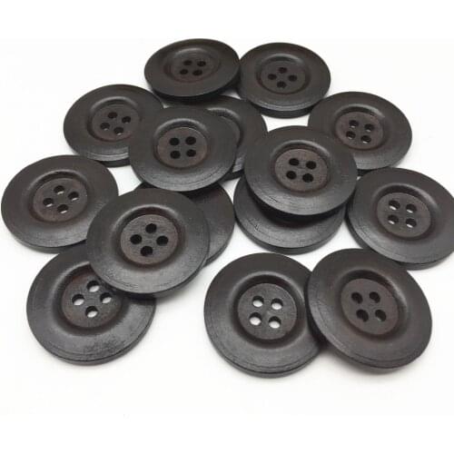 20pcs 30mm Wood Round 4 Holes Buttons Dark Brown Sewing Button Embellishments Coat Cap Bag Decorations