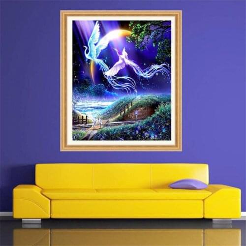 2019 5D Square Full Diamond Painting Cross Stitch Living Room Double Wings Flying Peacock Phoenix Stick Rhinestone Painting