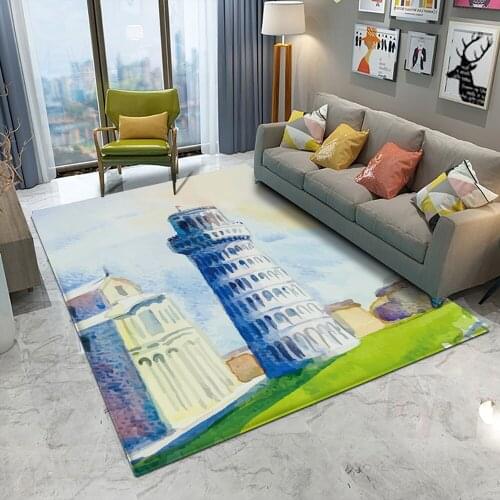 2020 Landscape 3D Printed Living Room Decor Carpet Leaning Tower Of Pisa Italy Carpets Flannel Mat Rug Anti-slip Bedroom Area
