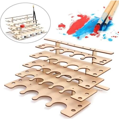 24 Pots Wooden Paint Bottles Storage Stand Rack Holder Modular Color Paint Collapsible Paint Box Organizer Tools