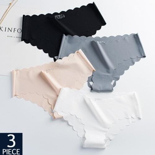 3PCS Womens Seamless Panties Ice Silk Underwear Low Waist Ruffle Underpants Ladies Comfort Cotton Crotch Solid Briefs Lingerie