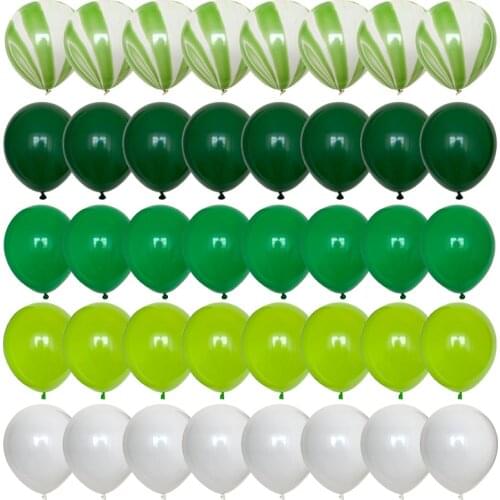 40pcs Green Balloons Set Agate Marble Balloons With Metallic Confetti Balloon Jungle Safari Animal Birthday Party Decorations