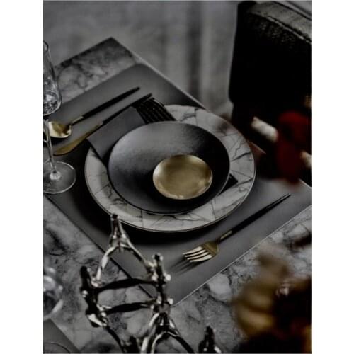 6 Personality 12 Piece Rectangle Dark Gray Leather American Service Supla Placemats Wedding Christmas Decoration Tablecloth Luxury