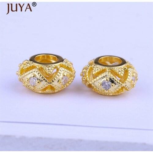 Accessories For Jewelry Gold Round Spacer Beads For Jewelry Making Paved CZ Rhinestone Original Beads Charm berloques