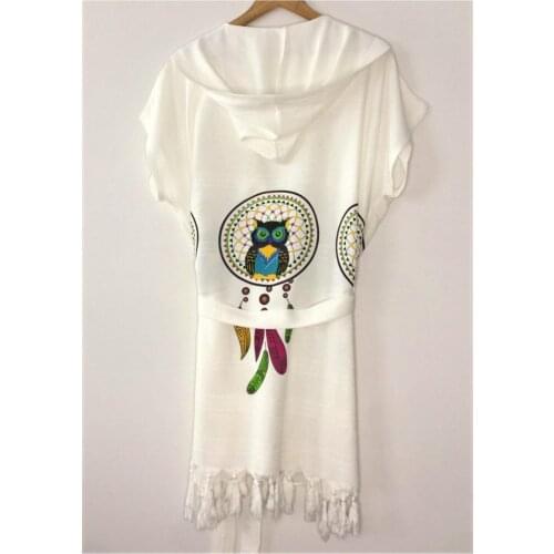 Bamboo Owl Pattern Printed Turkey manufacturing Peshtemal Kimono Beach Pool Dress
