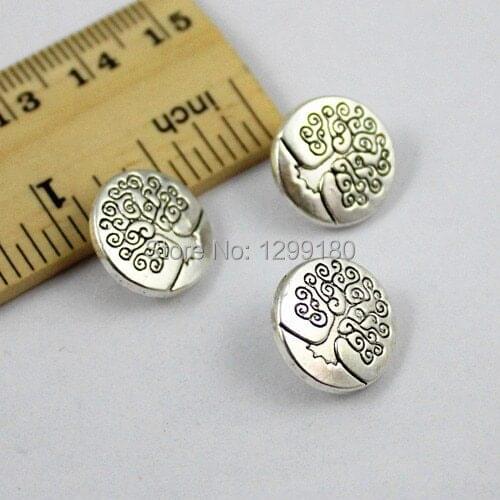 30pcs Fashion Silver Tone Tree Pattern Button Beads Slider for Bracelet Necklace Beads DIY Making Accessories 14mm Hole:2.5mm