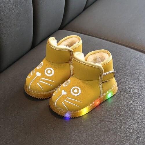 Children PU Boots Shoes Children Baby BOy Girls LED Light Up Boot Luminous Sneakers Winter Warm Snow Boot for Kid fur boots