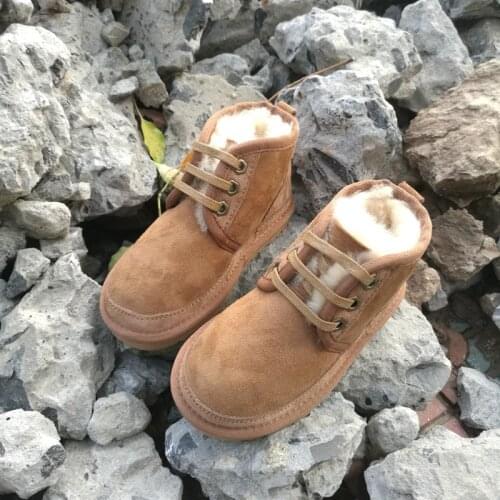 Childrens snow boots Real sheepskin fur wool integrated material boys and girls winter australian warm Kids shoes antiskid