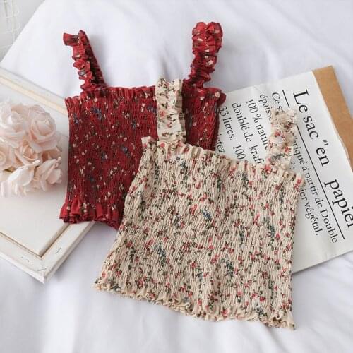 HELIAR 2020 Summer Women Sexy Tops Straps Pleated Fungus Floral Print Top Solid Cottons Camisole Female Tops Backless Tops Women