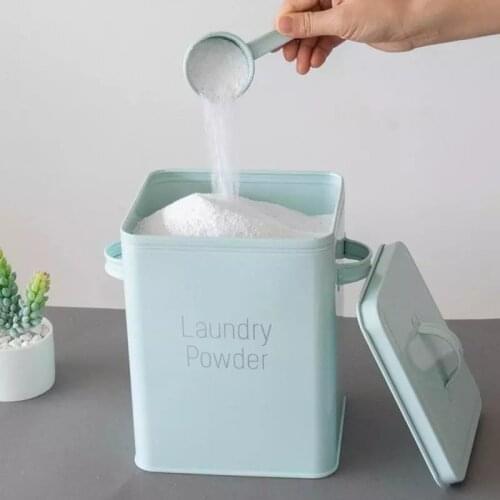 Ins Large-Capacity Sealed Iron Bucket Washing Powder Storage Box With Spoon Grain Storage Box Moisture-Proof Grain Storage Tank