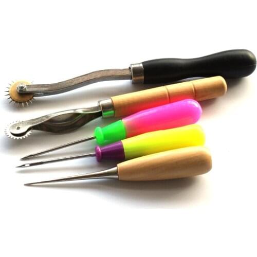 14pcs Leather Craftwork Tool Overstitch Wheel Tip Awl Hole Puncher Sewing Needle Threads Finger Thimble Sewing Accessories Tool