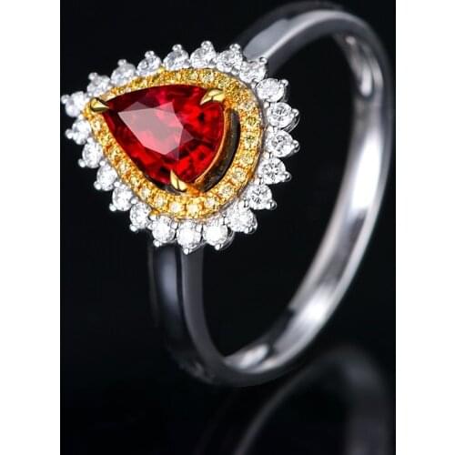 Dainty Fashion Water Drop Rings Inlay Red White Zircon Two Tone Jewelry For Women Wedding Engagement Anniversary Gifts