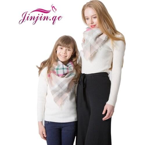 Jinjin.QC Winter Cashmere Scarf Parent And Child Set Scarves Plaid Shawls and Pashmina Echarpe Foulard Femme Instant Jilbab