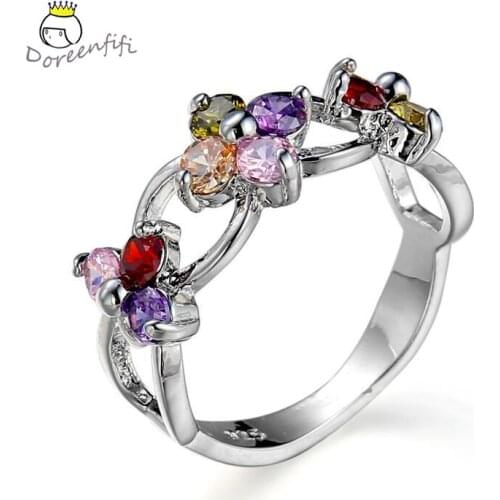 New Rainbow 925 Sterling Silver CZ Ring Wedding Jewelry Women Accessories Female Bridal Engagement Ring Size 5 6 7 8 9 10 11 12