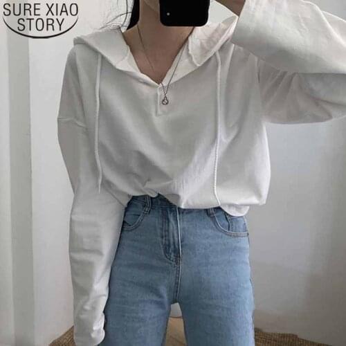 Korean fashion White Hoodies Women Loose Long Sleeve Hoodies for Teen Girls Plus Size Leisure Pullover Cotton Sweatshirts 11541