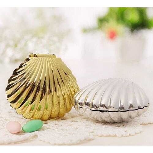 Creative Gold Stamping Silver Shell Candy Box Wedding Birthday Table Dessert Box Decor Happy Birthday Party Decor Gift Box