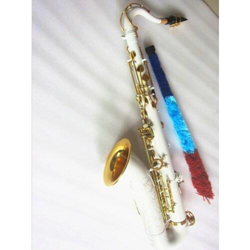 Brass Bb Tenor Saxophone White gold key Sax Carved Pattern Pearl White Shell Buttons Wind Instrument with Case Gloves