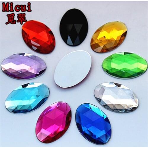 Micui 50PCS 20*30mm Mix color Oval Acrylic Rhinestones applique Flatback Strass Crystal Stones For DIY trim Crafts Clothes ZZ319