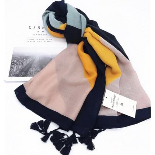 Fashion Women Geometry Pattern Abstract Color Scarf High Quality Block Print Tassel Scarf Cotton Scarf Shawls Wraps 10pcs/lot
