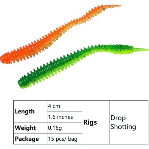 Trout Soft Lures Fishing Bait Japan Worm 4cm 0.16g 15pcs Drop Shotting Jig Head Soft Lures Shad Fly Rock Fishing Lure