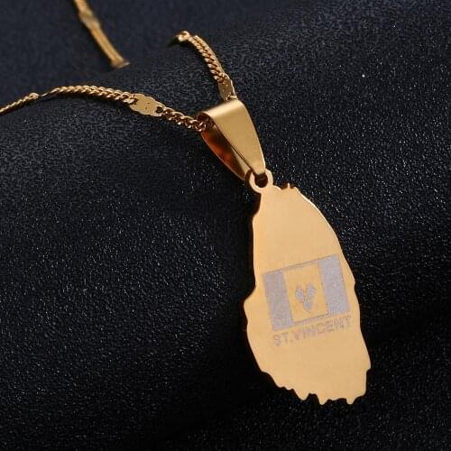 Stainless Steel ST. Vincent Map Thin Pendant Necklace Saint Vincent Maps Jewelry Gifts