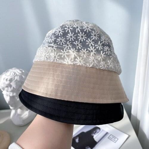 2021 New Spring Summer Lace Flower Embroidery Patchwork Cotton Lady Girls Holiday Beach Bucket Cap Women Casual Panama Hat Cape